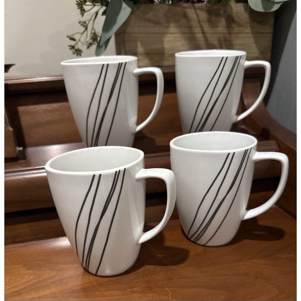 Corelle Coordinates SKETCH Pattern 12oz Porcelain Coffee Mug Angled Handle Set 4